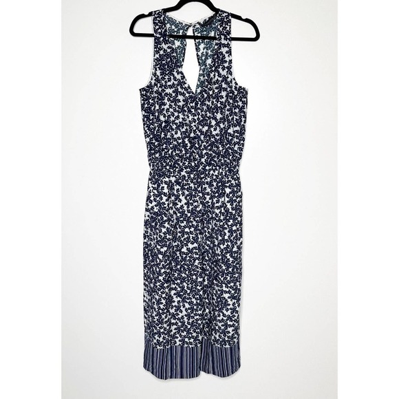 Thakoon Leaf Print Jumpsuit Back Keyhole Wide Leg Womens Black Cream Size 8 - Picture 1 of 5